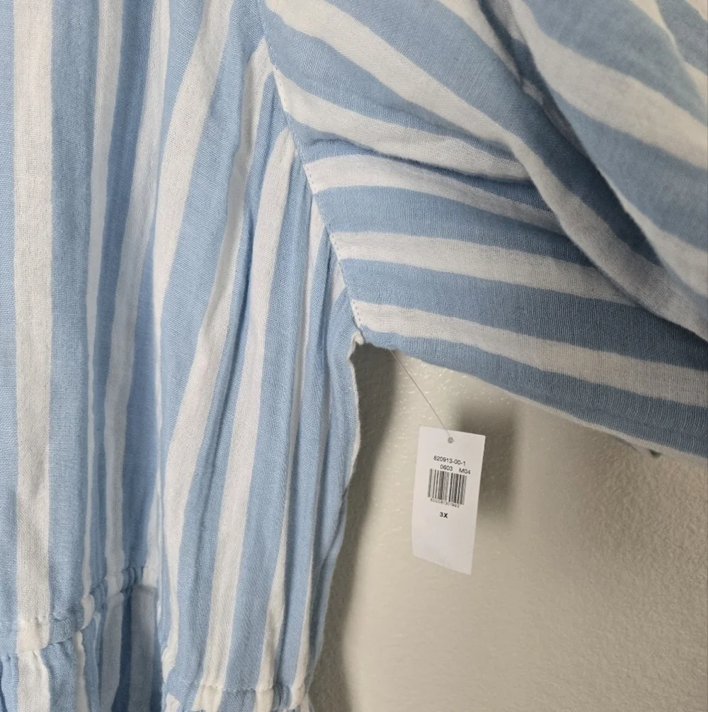 NWT Old Navy Waist Defined Puff Sleeve Light Blue Stripe Dress‎ Plus Size 3X